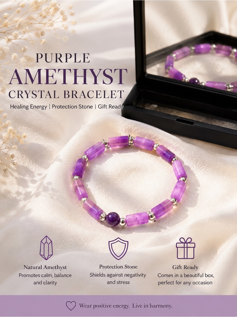 Purple Amethyst Crystal Bracelet - Natural Healing Stone